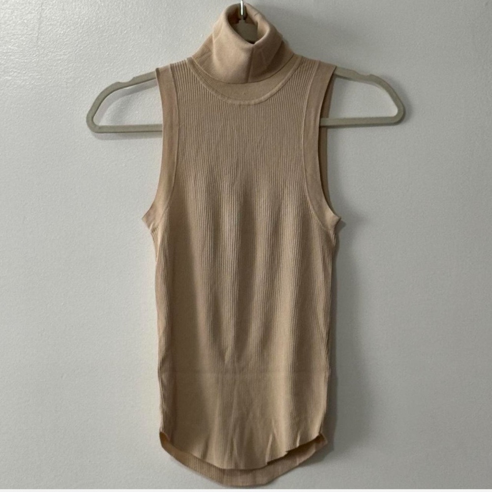 Zara Ribbed Turtleneck Tank Top - Beige